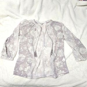 Lucky Brand purple and white sheer striped medium blouse